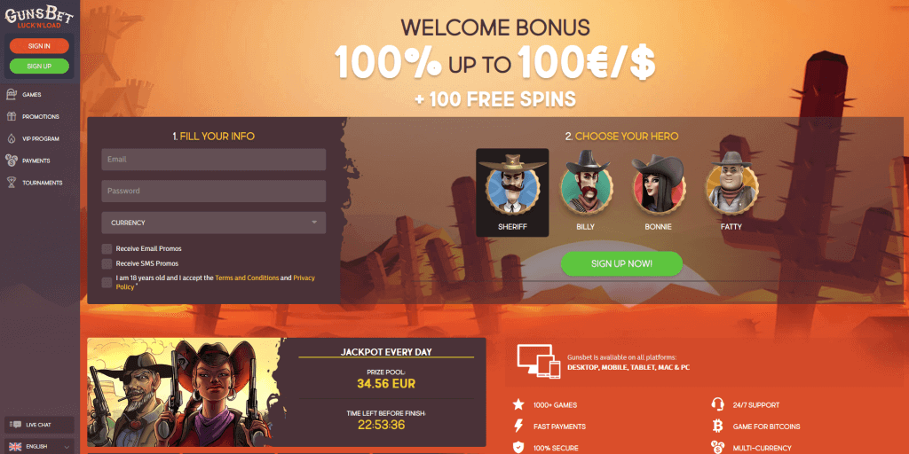 Guns Bet Welcome Bonus